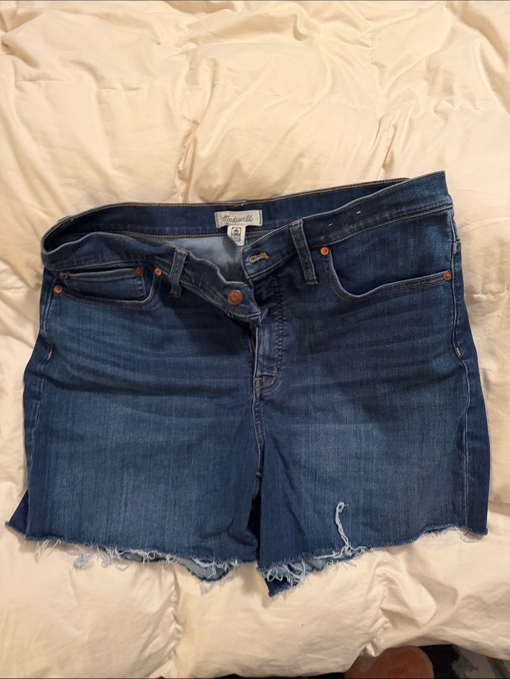 Madewell Indigo Frayed-Hem Denim Cutoff Shorts